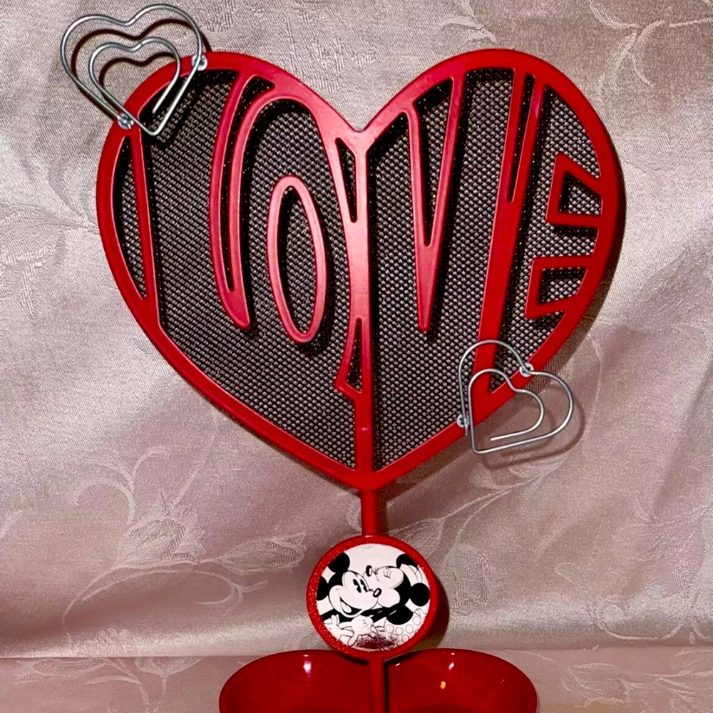 Disney Mickey Mouse & Minnie Mouse Red Metal Heart Shaped Jewelry Stand